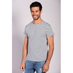 MO225 - T-shirt Marinière Rayures Fines Manches Courtes-MORE